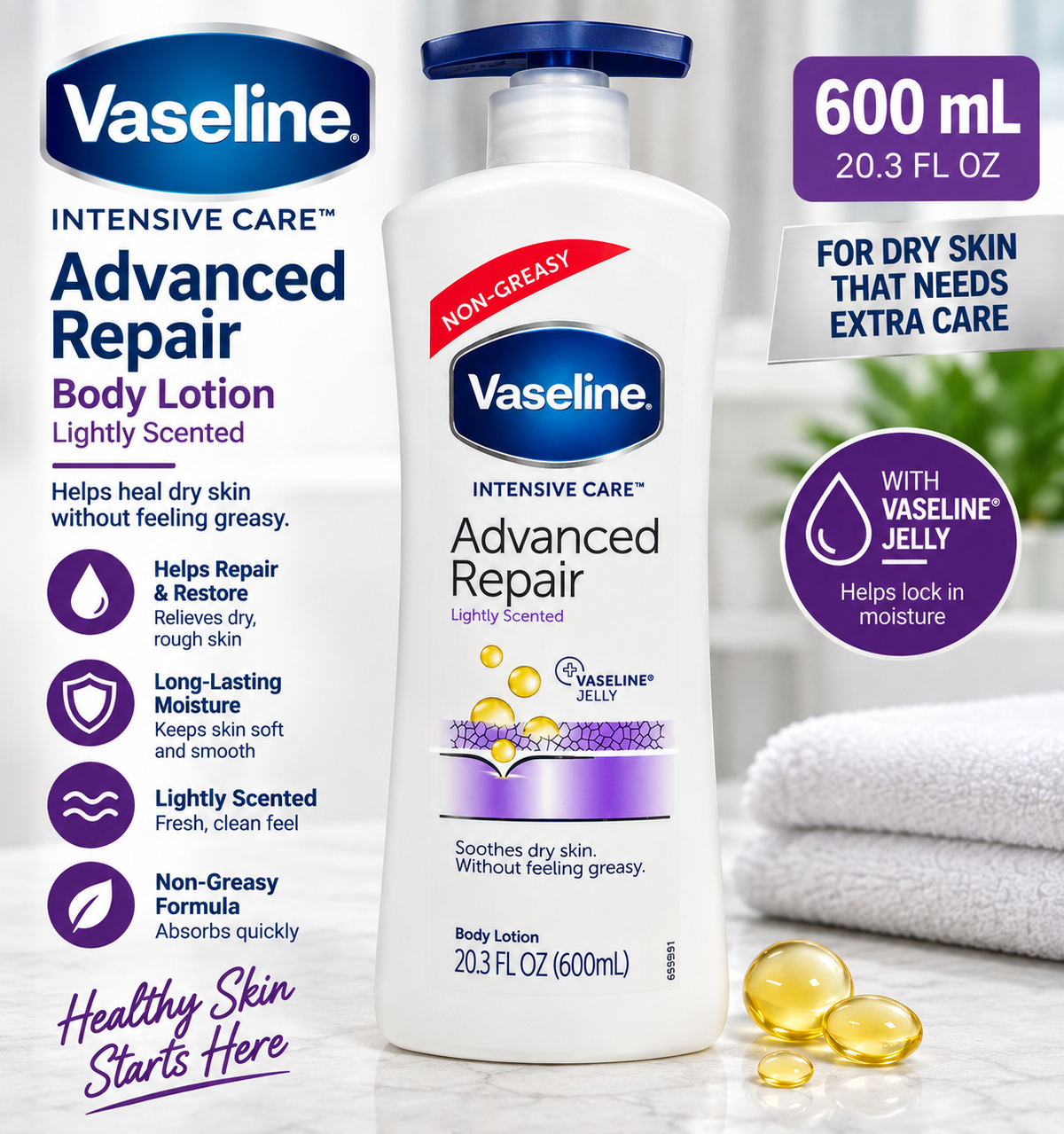 Vaseline Intensive Care Advanced Repair Body Lotion – 20.3 fl oz (600 mL)