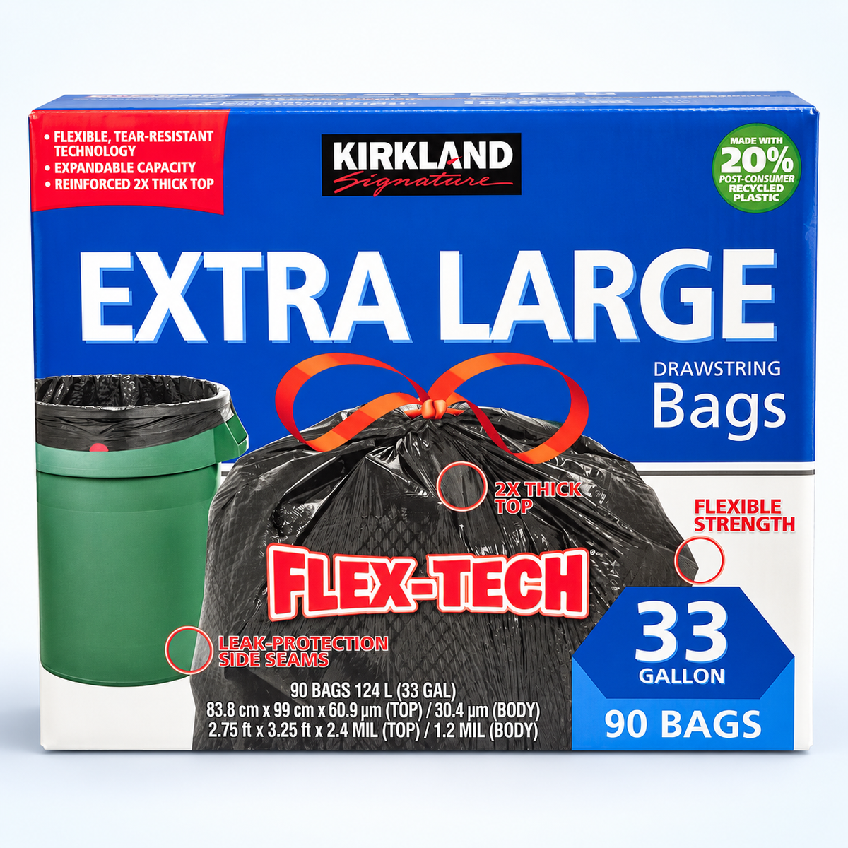 Kirkland Signature Extra Large Drawstring Bags – 33 Gallon, 90 Bags